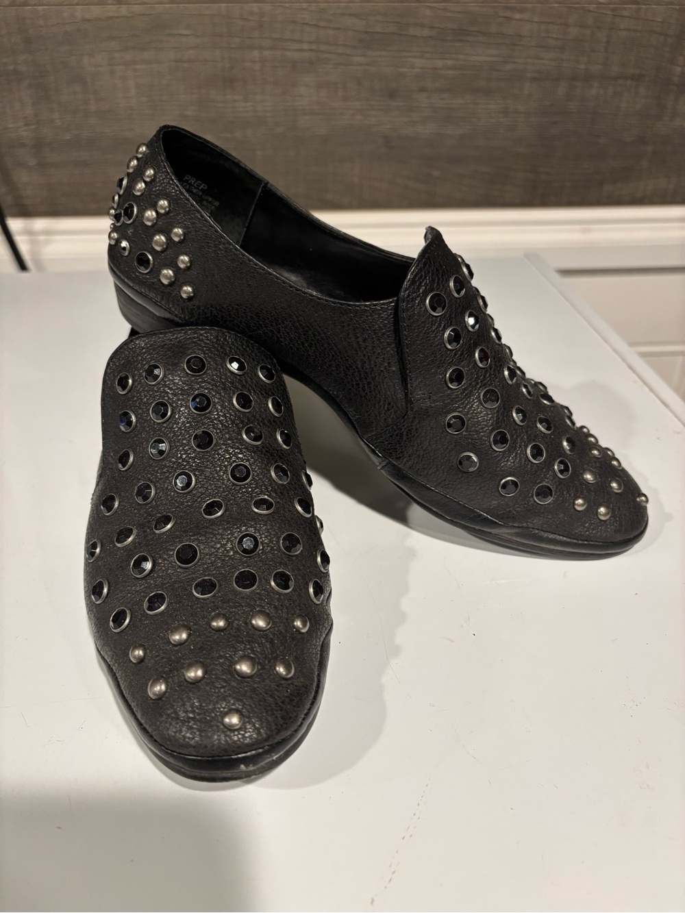 Luxury Rebel Black Leather Studded Women’s Loafers